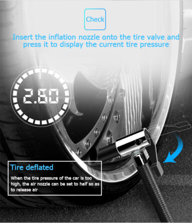 Compresor de Aire Portátil para Coche, Inflador de Neumáticos Digital con Luces LED